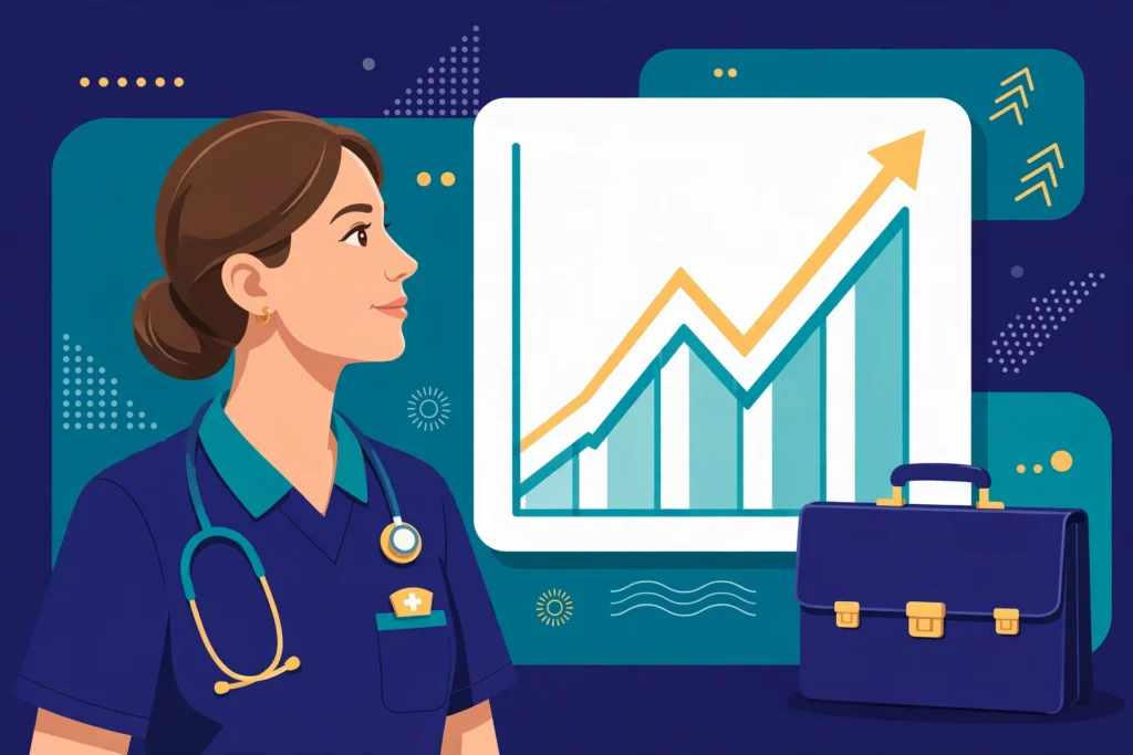 Illustration of career growth and pay for nurses