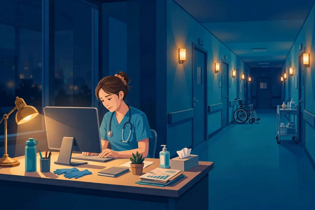 Illustration representing workplace reality for nurses